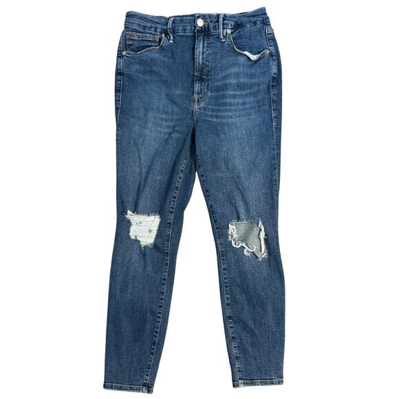Good American Women’s Good Legs Crop Distressed Skinny Denim Jeans Size 12/31 - Picture 1 of 10